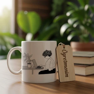 Line Art Öğretmen Kupa