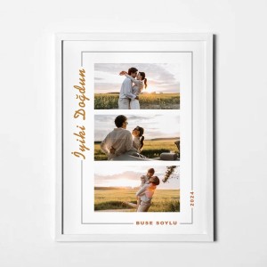Doğum Günü Hediyesi 3 Fotoğraflı 30x40 Yapışan Beyaz Çerçeve
